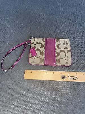 Coach Tan Raspberry Wristlet Signature C Wristlet Straps Some Damage • $4.50