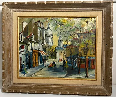 MCM Impressionist Oil Painting Street Scene Flower Cart Shop Signed Framed 10x12 • $72