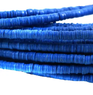 10 Strands Blue Vulcanite  Vinyl  Heishi Trade Beads New Africa 32 Inch • $75