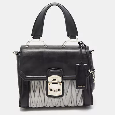 Miu Miu Black/Grey Matelasse Leather Confidential Top Handle Bag • $255.15