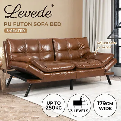 Levede Sofa Bed Futon Recliner Lounge Couch Convertible PU Faux Leather 3-Seater • $339.99