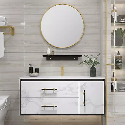 35.4'' Wall Mounted Single Bathroom Vanity W/ Stone Vanity Tabletop + Wood Base • $336.79