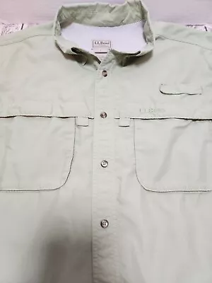 LL Bean Shirt Lt. Green Performance Mens L Vented Long Sleeve Fishing Shirt • $15.99