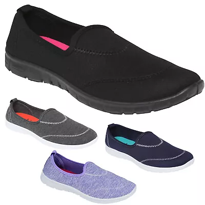 Womens Walking Slip On Trainers Memory Foam Ladies Plimsolls Espadrilles Shoes • £11.99