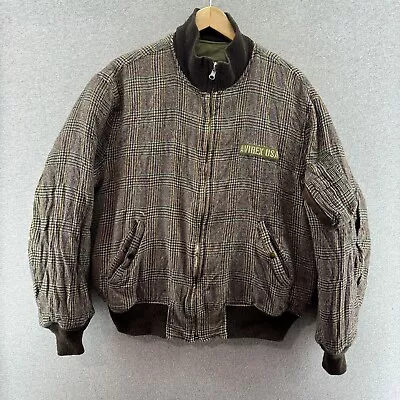 Vintage Avirex Mens Jacket Large Tweed Knit Insulated Plaid Flight Bomber Zip • $60.90