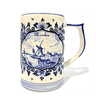 Delft Blue Heineken - BEER STEIN TANKARD MUG 550ml - Dutch Windmills & Boats • $18.85