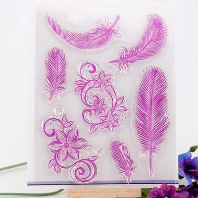 £4.29 • Buy Feathers & Floral Silicone Clear Stamp Card Making Paper Craft Photo Album Stamp