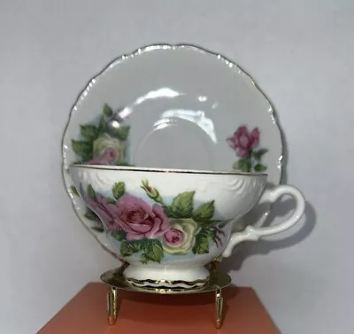 Ucagco China Floral Tea Cup & Saucer Vintage Made In Japan Roses Pink & Yellow • $17