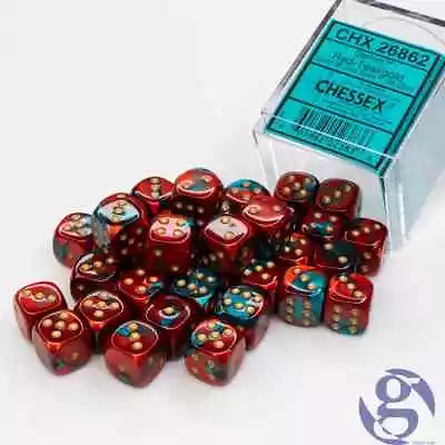 Chessex Dice D6 Sets Gemini Red / Teal With Gold 12mm Six Sided 36 Die CHX 26862 • $17.25