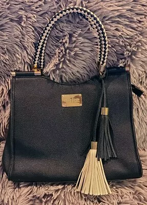 Bebe Black Natalie Handbag Purse W/ Gold Accents & Braided Handles Tassels • $34.95