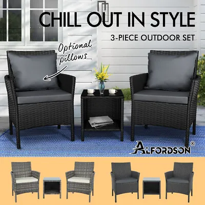 ALFORDSON Outdoor Furniture 3PCS Wicker Bistro Set Patio Garden Chairs Table • $199.95