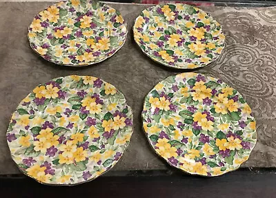 Vintage Set Flower Kent  Antique English Chintz Floral Primula Dessert Plates • $39