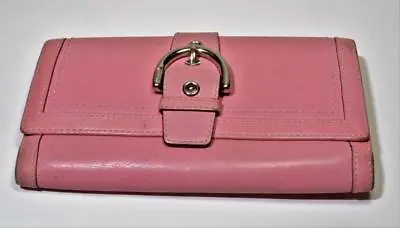 Authentic COACH Soho Pink Leather Buckle Trifold Clutch Wallet Card Organizer • $104.54