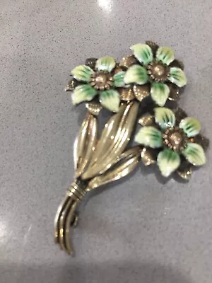 Vintage Signed Symmetalic Sterling & 14K Gorgeous Enameled Floral Brooch *RARE* • $47.96