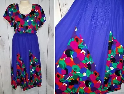 VTG 80's Choon 12 Floral Dress Floral Cotton Bright Full Skirt  • $9.99