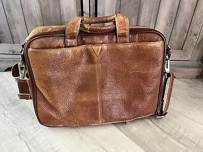 Johnston & Murphy Soft Brown Leather Shoulder Bag Briefcase Vintage Business • $49.99