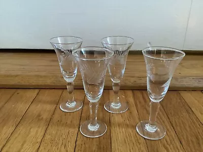 $24 • Buy Vintage Etched Liquor Sherry/Port Clear Crystal Glasses 3 1/2  Tall Set Of 4
