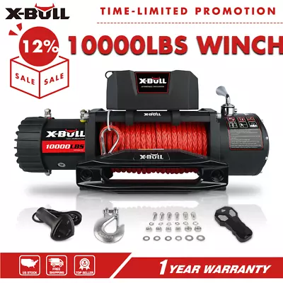 X-BULL 12V 10000LBS Electric Winch Red Synthetic Rope Towing Truck Off-Road • $299.90