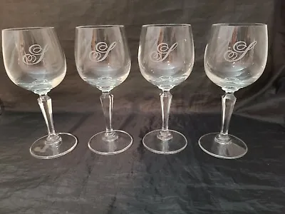 Lot Of 4 Etched Monogrammed Cursive  L  Lead Crystal Wine Glasses Goblets 6 Oz • $19