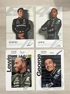 4 Mercedes Driver Lewis Hamilton George Russell Hand Printed Signed Driver Card • £17