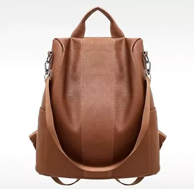Womens/Ladies Backpack Girls Travel Shoulder Bag Brown Leather-retro Style • £25.99
