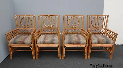 Set Four Vintage Mid Century McGuire Style Bamboo Dining Chairs W Leather Straps • $1600