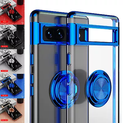 For Google Pixel 8 7 Pro/7A/6A Slim Plating Magnetic Clear Case With Ring Stand • $9.49