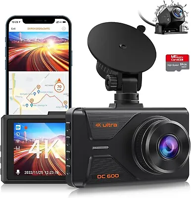 Dash Cam Front And Rear 4K/2K Full HD Dash Camera For Cars Built-in WiFi GPS • $78.99