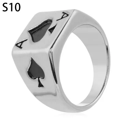 1pc Fashion Band Silver Jewelry Rings Ace Of Spades Spades Poker Stainless Steel • £5.17