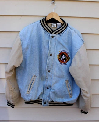 $49.95 • Buy Vtg Distressed Disney Mickey Mouse Original Denim Jacket Bomber Snap Size L