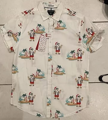 NWT Denim & Flower Men’s Santa Beach Surfer Palm Tree Shirt MEDIUM • $24.99