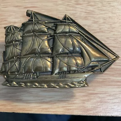 Vintage 1978 Solid Brass TALL SHIP Belt Buckle - Taiwan • $20