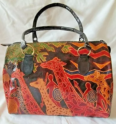 Genuine Leather Hand Bag Giraffe And Warrior Embossed • $28.50