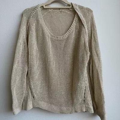 VPL Sustainable Fashion Linen Blend Heavy Knit V Neck Sweater Size Medium Beige • $69.70