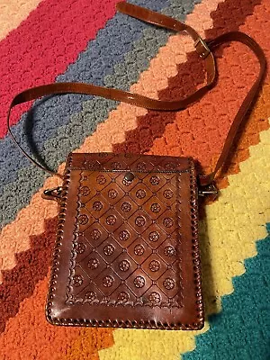 Vintage 70s Hand Tooled Floral Leather Shoulder Bag Purse Crossbody Boho Hippie • $40