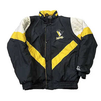 Vintage 90s Starter Pittsburgh Penguins NHL Zip Up Puffer Jacket Men’s M • $72