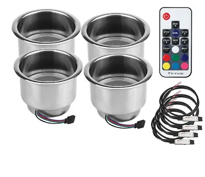 4 Pieces Remote Control Cup Drink Holder 14 LED RGB Stainless Steel Marine • $39.79