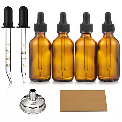 4 Pack 2 Oz Dropper Bottles With 2 Extra 1Ml Calibrated Glass Droppers & 1 Funne • $8.70