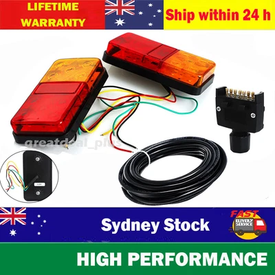 LED Trailer Lights Tail Lamp WITH Plug 8m 5 Core Wire Caravan Ute 7 Pin Flat Set • $38.99