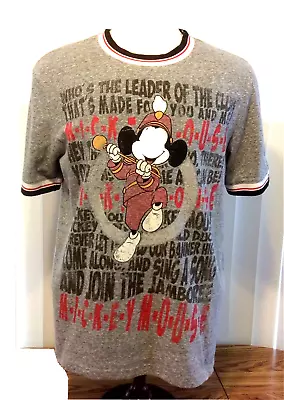 Disney Parks Mickey Mouse Graphic Ringer T Shirt Gray Club Song Mens Large • $19.99
