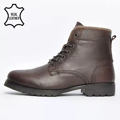 Oaktrak Bates By Red Tape Mens Leather Urban Ankle Fashion Military Boots Brown • £29.99