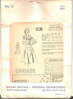 1950's MODES ROYALE Pattern #1139 Size 12 Bust 30 One Piece Dress • $39.99