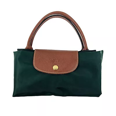 Longchamp Le Pliage Hunter Green Nylon Bag Small Leather Trim Foldable - Stained • $55.99