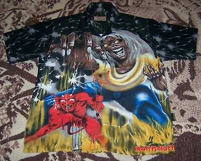 Vintage IRON MAIDEN THE NUMBER OF THE BEAST Dragonfly Button Dress Shirt Size M • $124.99