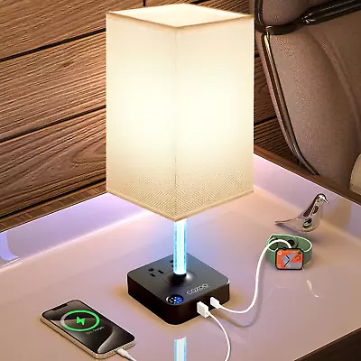 3 Way Dimmable Touch Bedside Table Lamp With 2 USB Charging Ports 2 Outlets  • $29.99