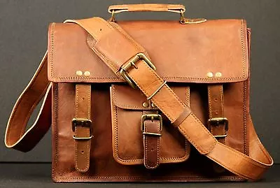 Men's Real Goat Leather Messenger Bag Shoulder Laptop Bag Briefcase Satchel • $79.20