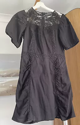 £13 • Buy Zara Black Lace Embroidery Cotton Short Dress Size M UK
