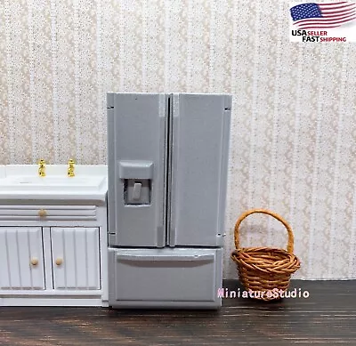 Dollhouse Miniature 1:12 Kitchen Furniture SILVER Refrigerator  Freezer Cabinet • $15.95