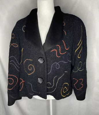 Vintage 80s Marylou Ozbolt Storer Fibreart Seattle Boucle Wool Jacket Coat M • $89