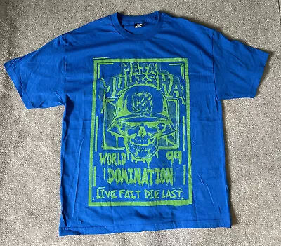 Y2K Metal Mulisha Shirt Mens XL Blue Short Sleeve Skull Live Fast Die Last MotoX • $19.99